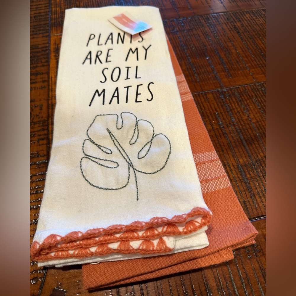 NWT Set of 2 Dish Towels Soil-Mate White and Rust Colored